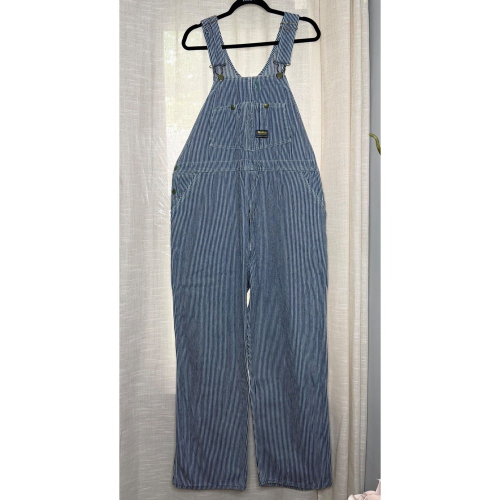 Vintage OshKosh Bgosh Hickory Stripe Vestbak Overalls Blue USA Men's Size 44/30